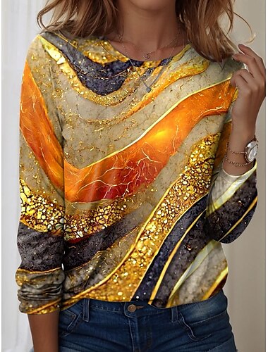  Per donna Maglietta Ombre Grafico Trama Vintage Elegante Moderno Manica Lunga Girocollo Top Regolari Quotidiano Stampato Blu Viola Arancione Verde Estate Primavera Autunno