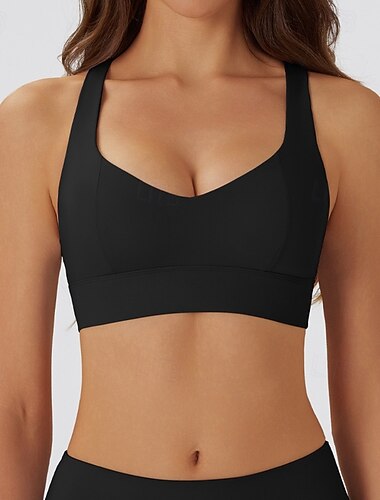  Damen Trainings-Tanktops Sport-BH Unterwäsche Medium Unterstützung Atmungsaktiv Bürgellos Gefüttert Einfarbig Sport Sportkleidung Schwarz Blau Fitnessstudio Fitness Yoga