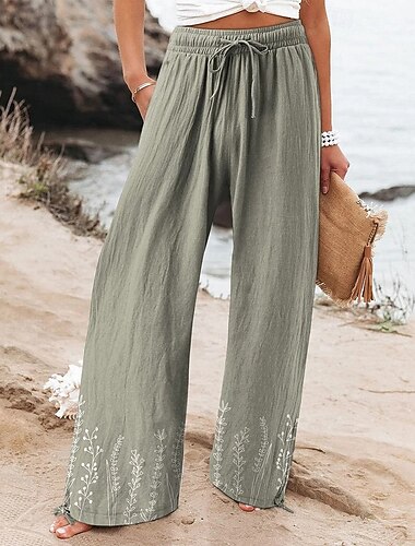  Femmes Jambe large Pantalons Pantalon palazzo Mode Streetwear Longueur complète Taille haute Fleur Taille Élastique Cordon de serrage Imprimé Respirabilité Confortable Rue Tenue quotidienne Sortir
