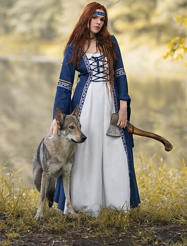  Retró Középkori Reneszánsz Hosszú Ruhák ír Viking külföldi Extra méret Női Farsangi jelmez Kelta Mindszentek napja Farsang LARP Ren Faire Fesztivál Felnőttek Ruha