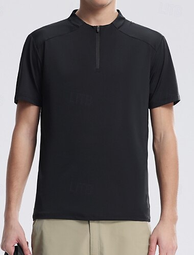  Herre Kvart lynlås sweatshirt Sport-T-shirt Kortærmet Rund hals Toppe Udendørs Hurtigtørrende Letvægt Svedreducerende Åndbart Polyester Mørkegrå Sort Grøn Tennis Golf Løb