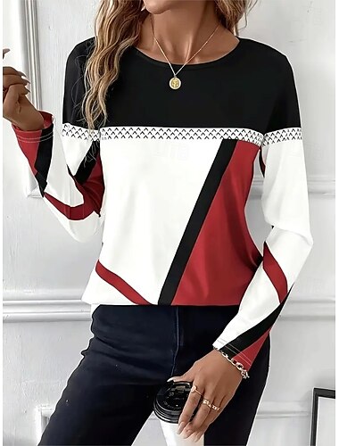  Pasqua Per donna Maglietta Grafico Plaid Vintage Elegante Classico Manica Lunga Girocollo Top Regolari Quotidiano Stampato Rosso Estate Primavera Autunno