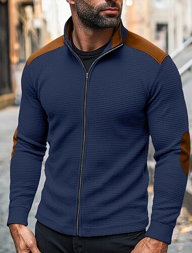  رجالي تي شيرت Jacket تي شيرت منسوج بالوافل تي الأعلى كم طويل رقبة طوقية مرتفعة الخريف ربيع & الصيف ألوان متناوبة موضة مصمم أساسي إحزم بقع عطلة شارع فضفاض أبيض أزرق البحرية كاكي تي شيرت للرجال