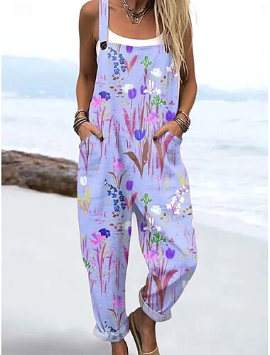  Dames Jumpsuit Actief Bloemig Mouwloos Harem Trekkoord Vakantie Straat Ruim Passend Blozend Roze blauw Paars Zomer