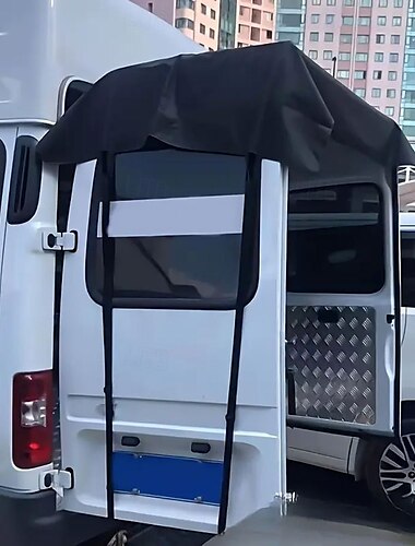  Solskydd till bakdörren för husbil och husbil - slitstarkt svart tyg med reflexer minskar bländning &skyddar mot väder och vind, husbilstillbehör, fordonsskugga, tillbehör