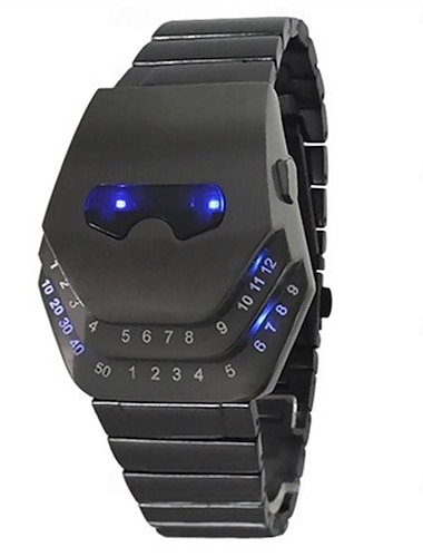  メンズ LED ウォッチ ブラック ステンレススチール バンド 長さ クォーツムーブメント デイリー 防水 LED スクリーン スネークデザイン LED ウォッチ