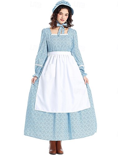  1800-tallet Det gamle vesten Cosplay kostyme Prærie kjole Sett med panser og forkle Pioner Blomstret Kostyme Dame Halloween Karneval Verdens bokdag Kle deg ut på skolearrangementet Historisk