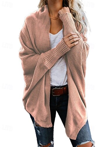  Per donna Felpa Cardigan Moda Streetwear Quotidiano Tinta unica A Coste Aperto davanti Lavorato a maglia Manica Lunga Top lunghi Maglia Ferie Uscire Weekend Nero Giallo Autunno Inverno