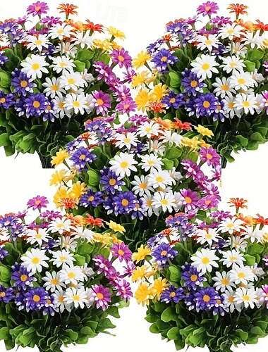  10 fiori artificiali da esterno, decorazioni floreali in plastica, bouquet di margherite artificiali resistenti ai raggi UV, arbusti di fiori artificiali per casa, hotel, ufficio, feste di matrimonio,