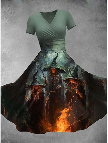  Damen Midikleid A Linie Kleid Sommerkleid Lässig Täglich Normale Passform Grafik Kurzarm V Ausschnitt Weiß Rote Dunkelgrün Orange Sommer