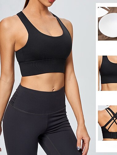  Per donna Reggiseno sportivo Intimo / Maglia Intima Supporti alti Traspirante Senza fili Imbottito Colore Solido / Tinta Unita Sport Abbigliamento sportivo Rosso bordeaux Nero Palestra Fitness Yoga
