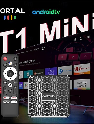  Mortal TV Box T1Mini Android 14, Chromecast TV, Rockchip 3518, Multi-Core 4K, Wi-Fi 6, Bluetooth 5.0, 16 GB, USB 3.0, Set-Top Box per videogiochi
