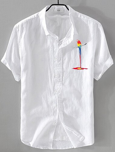  Per uomo Camicia Camicia di lino Camicia Estiva Camicia da Spiaggia Camicia con Bottoni Uccello Vacanza Casuale Nero Bianco Rosa Blu Manica Corta Collo ripiegato Estate Abbigliamento