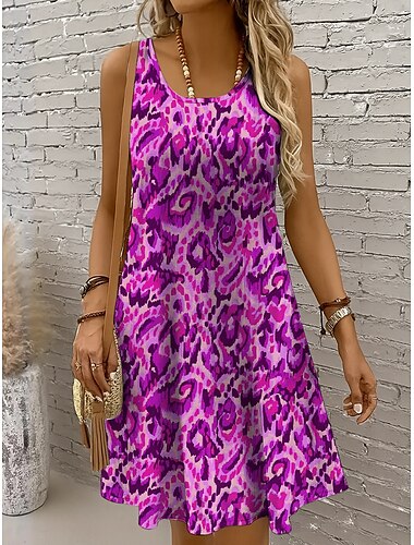  Pentru femei Rochie Mini Rochie A line Rochie cu umeri Vacanță Casual Fit regulat Grafic Geometric Abstract Fără manșon În U Galben Roșu-aprins Albastru piscină Mov Vară Primăvară