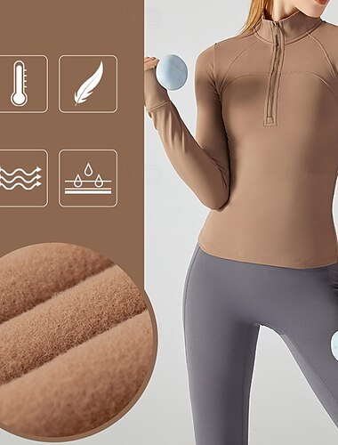  Damen Fleece-Sweatshirt Stehkragen Warm Feuchtigkeitsableitend Halber Reißverschluss Langarm Sport Einfarbig Oberteil Für Fitnessstudio Fitnesstraining Fitness Schlank Sportkleidung