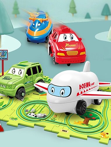  set da gioco con pista da corsa e puzzle per vagoni ferroviari, carrello elettrico fai da te per bambini, giocattolo educativo