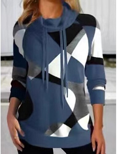  Women's Pullover Sweatshirt Geometric Casual Long Sleeve Turtleneck Regular Tops Street Dailywear Print Red Blue Gray Fall Winter