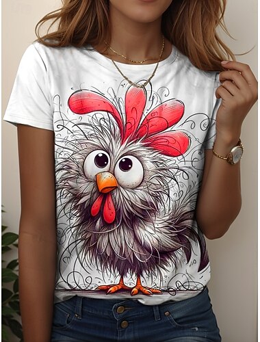  女性用 Tシャツ グラフィック 動物 ヴィンテージ スタイリッシュ カジュアル 半袖 クルーネック レギュラートップス 日常 週末 プリント ホワイト ルビーレッド カーキ色 夏 春