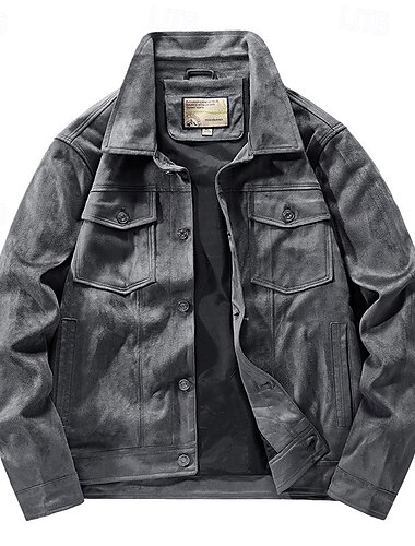  Men's Lightweight Jacket Faux Suede Jacket Vacation Daily Pocket Spring Fall Plain Fashion Classic Lapel Regular Black Khaki Coffee Gray Jacket