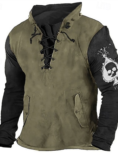  Homme Sweat à capuche Noir Vert Véronèse Marron Vert À capuche Crâne À lacets Patchwork Imprimé Sport & Loisir Quotidien Fête Polyester Streetwear Basique Occasionnel Printemps Automne Vêtement Tenue