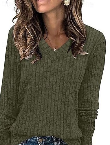  Per donna Blusa con texture Maglietta Semplice Moda Moderno Manica Corta Scollo a V Top Regolari Quotidiano Nero Rosa Verde militare Estate