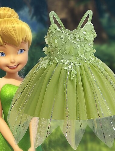  ピーターパン おとぎ話 プリンセス エルフ ティンカーベル ドレス フラワーガールドレス チュールドレス ストーリーブックの登場人物 映画コスプレ for 女の子 子供用 ハロウィーン カーニバル 世界本の日 性能 教育的なドレスアップ 学校行事のドレスアップ