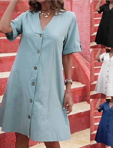  Damen Minikleid Sommerkleid Lässig Täglich Normale Passform Einfach Kurzarm V Ausschnitt Schwarz Weiß Himmelblau Dunkelblau Sommer