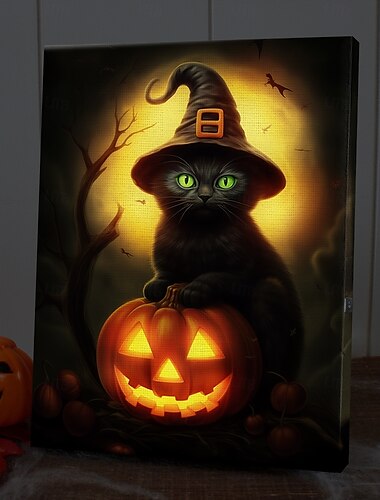  halloween led-kangasseinätaide led-valaistu seinäkoriste 2AA-paristokäyttöinen valaistu canvas-taulu led-valo keittiön makuuhuoneen tai kodin sisustus vesiputous