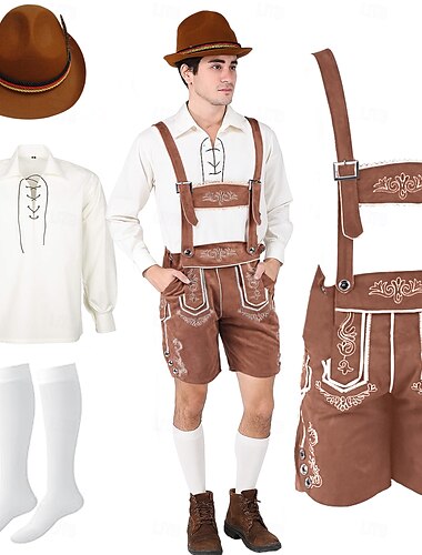  Oktoberfest Lederhosen Tričko Alpský klobouk Bavorský němčina Louky Pánské Karneval Párty Pivní festival Tradiční Styl Tkanina Halenka Kraťasy Úbory