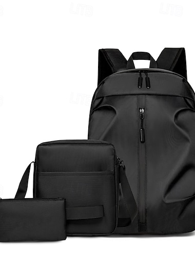  Pánský třídílný černý batoh – vodotěsný školní batoh s taškou přes rameno a kapsou na vysokou školu, do práce i na cesty