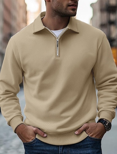  Herren Sweatshirt Viertelreißverschluss Sweatshirt Schwarz Weiß Marineblau Khaki Grau Revers Einfach Reißverschluss Fronttasche Strukturiert Sport & Outdoor Lässig Täglich Streetwear Cool Designer