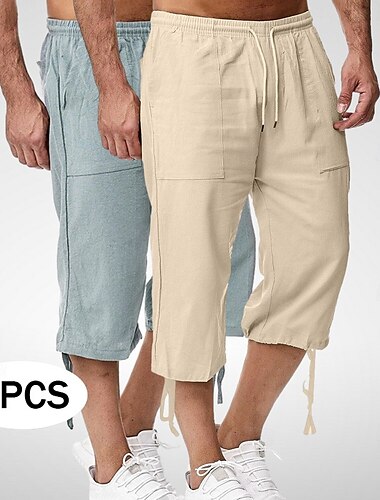 Per uomo Pantaloni capri Shorts Shorts di Lino Pantaloncini Estivi Shorts da Spiaggia Tasca Elastico in vita Coulisse Semplice Morbido Traspirante Lunghezza al polpaccio All'aperto Sport all'Aperto