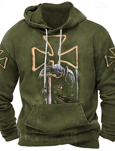  Męskie Bluza z Kapturem Czarny Niebieski Brązowy Zielony Kaptur Templariusze Křížky Kieszeń Nadruk Sport i turystyka Codzienny Święto Poliester Moda miejska Podstawowy Codzienny Wiosna Jesień Odzież