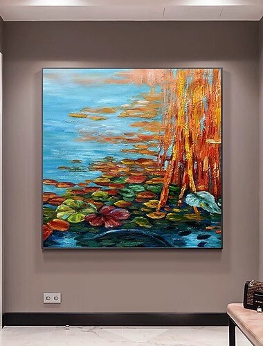  Picturi în ulei cu lotus lucrate manual pe pânză, mintura, decorațiuni de perete, imagine modernă abstractă cu flori, pentru decor interior, pictură laminată, fără ramă, neîntinsă