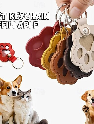  Porte-clés en cuir en forme de patte d'animal de compagnie, pendentif souvenir créatif pour chat, chien, poils, stockage de souvenirs, accessoire de charme mignon pour sac à main, décoration de sac à