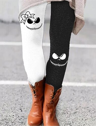  女性用 パンツ レギンス ストリートファッション カジュアル 全長 ハイウエストPantsHalloween グラフィック カラーブロック 弾性ウエスト プリント 通気性 快適 伸縮性あり バケーション ストリート デイリーウェア ブラック 春 秋 レギュラー