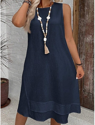  Per donna Abito Midi Abito Estivo Casual Quotidiano Vestibilità regolare Tinta unica Senza Maniche Girocollo Bianco Blu marino Estate