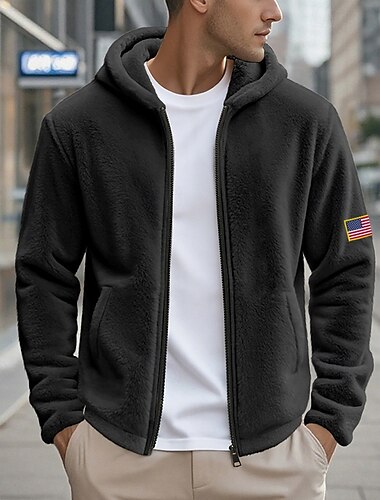  Herren Kapuzensweatshirt Vollreißverschluss-Kapuzensweatshirt Polarfleece Fleecejacke Fleece Kapuzensweatshirt Schwarz Marineblau Khaki Grau Mit Kapuze Nationalflagge Tasche Sport & Outdoor Täglich