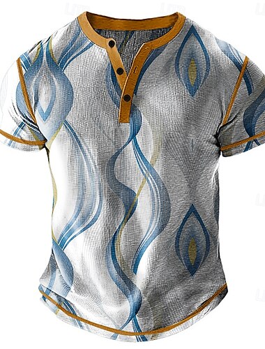  Homens Estampa Geométrica Camisa Henley Camiseta Waffle Manga Curta Diário Retro Vintage Clássico Esportes Casual Feriado Primavera Verão Todas as Estações Azul Amarelo Roxo Henley Camiseta Henley