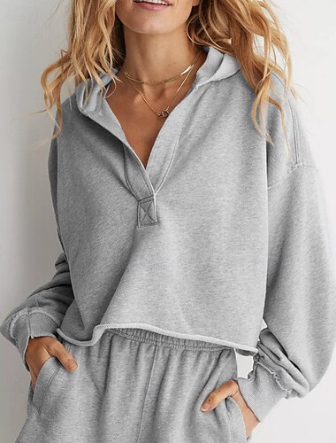  Women's Hoodie Jacket Warm Comfortable Patchwork Fashion Plain Going out Weekend Pullover Regular Hooded Regular Fit Long Sleeve Outerwear Black Light Grey Rose Red Fall