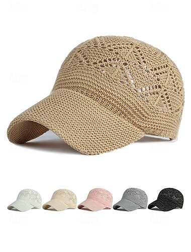  Heklet solhatt med bred brem og uthult design for dame – lett, pustende sommerlue for utendørsreiser, strand og hagebruk