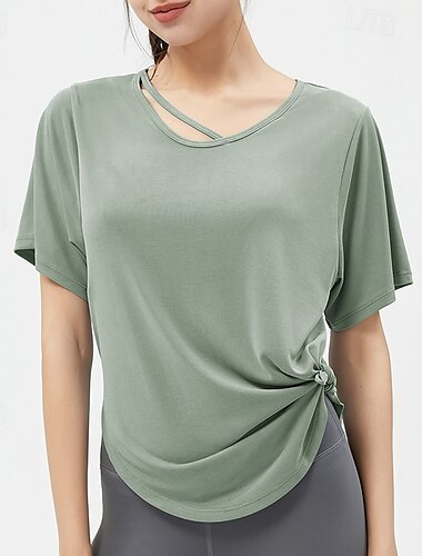  女性用 ヨガTシャツ ライトウェア 高通気性 ルーズ 半袖 スポーツ 純色 トップス ために ピラティス ランニング ヨガ アクティブウェア