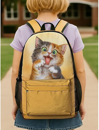  děti Chlapecké Dívčí batoh Školní taška Škola Venkovní Kočka Polyester Velká kapacita Lehká váha Odolné Zip Grafika Žlutá Světlá růžová Rubínově červená
