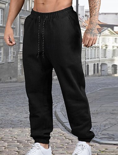  Herre Joggebukser Jogger Bukser Uformelle bukser Lomme Elastisk midje Snorer Ensfarget Komfort Full lengde utendørs Daglig Løp Ferie Enkel Svart Navyblå Elastisk