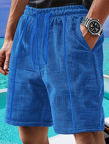  Herren Waffel-Shorts Shorts Sommershorts Freizeitshorts Tasche Elastischer Bund Kordelzug Einfach Komfort Atmungsaktiv Kurz Outdoor Urlaub Sport Lässig Schwarz Weiß