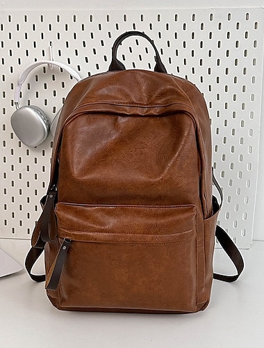  Hombre Mujer mochila Mochila funcional Escuela Diario Viaje Cuero de PU Ajustable Gran Capacidad Ligero Cremallera Marrón Oscuro Negro Marrón