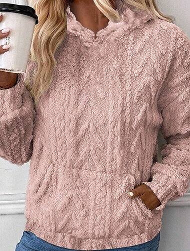  Damskie Bluza z kapturem i bluzą Równina Moda miejska Codzienny Długi rękaw Kaptur Zwykłe topy Ulica Święto Wyjściowe Kieszeń Żółty Rumiany róż Niebieski Brązowy Jesień Zima