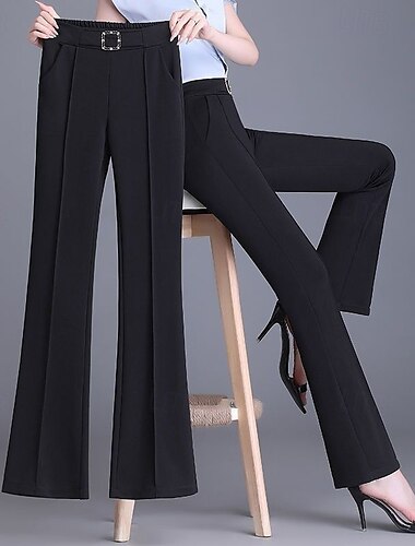  女性用 スーツ ワイドレッグ パンツ ファッション ストリートファッション 全長 ハイウエスト 平織り 弾性ウエスト 通気性 快適 マイクロエラスティック ビジネス デイリーウェア ブラック ホワイト カーキ色 アプリコット 春 秋 レギュラー