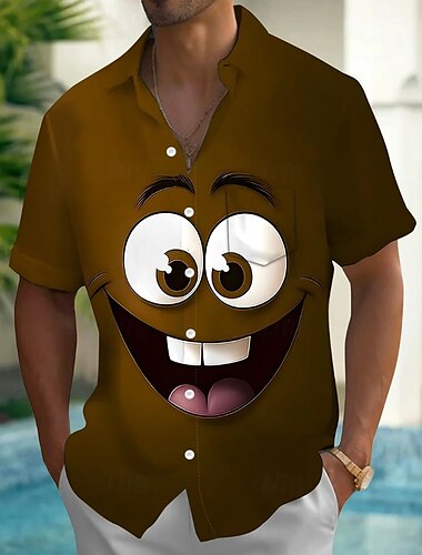  Per uomo Cartoni animati Divertente Faccia Sorridente Camicia Camicia Estiva Camicia con Bottoni Manica Corta Moda Casual All'aperto Vacanza Abbigliamento Quotidiano Estate Primavera Collo ripiegato