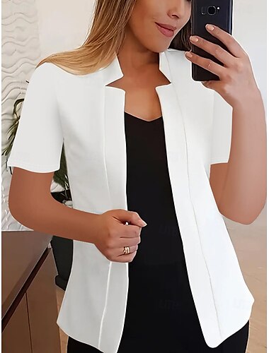  Mulheres Blazer Confortável Respirável Corte Justo Moda Moderno Tecido Trabalho Diário Padrão Colarinho Chinês Normal Manga Curta agasalhos Preto Branco Amarelo Verão